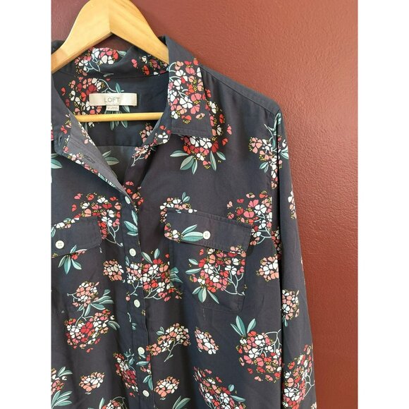 Loft Womens Retro Floral Button-Up Shirt X-Large Cottagecore Adjustable Sleeve - Picture 2 of 6